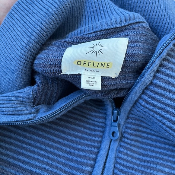 OFFLINE by Aerie Home Stretch Ribbed Sweater Half Zip Blue Sz M *Y18 - Picture 5 of 5